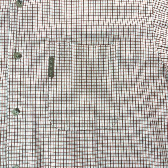 Columbia Shirt Mens Extra Large XL Orange Checked Short Sleeve Button Down - Picture 6 of 9